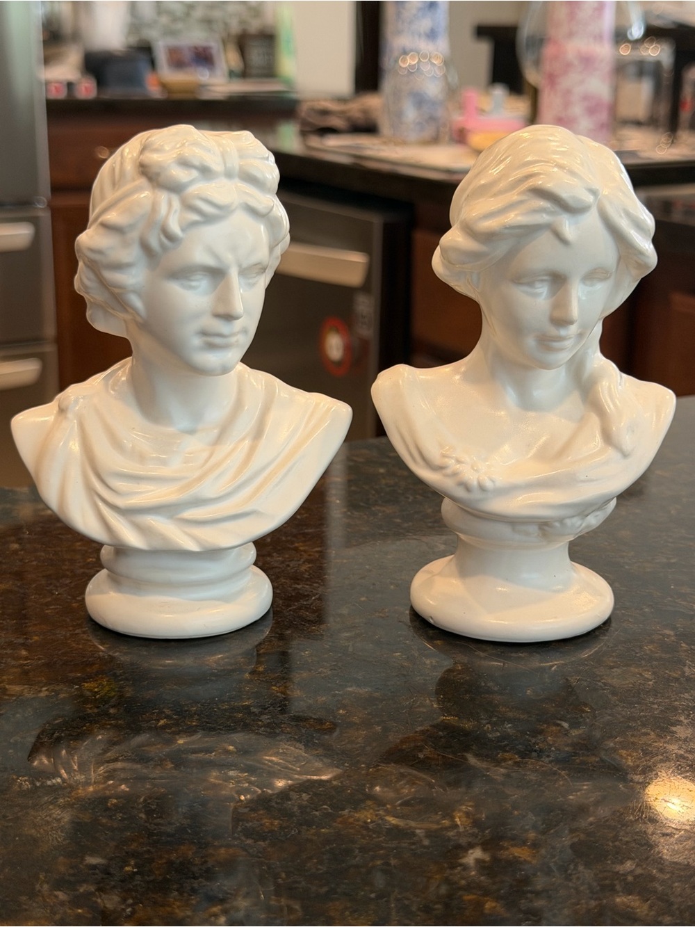 Pair of White Ceramic Classical Busts - Decorative Home Accent Set